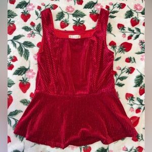 Altar'd State Red Velvet Peplum Top
